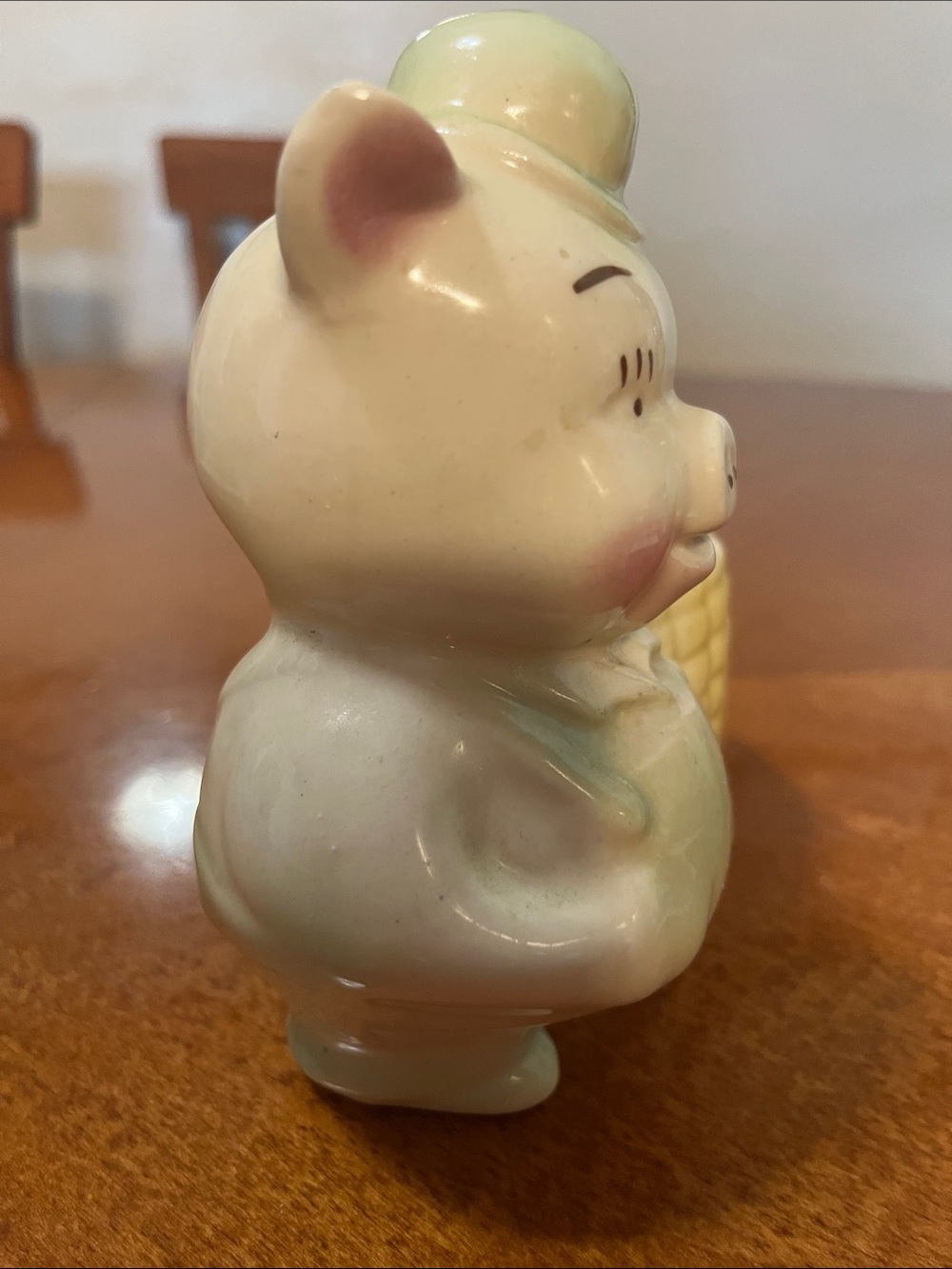 Ceramic Pig Planter with Corn Basket - Pastel Pink, Yellow & Green - Picture 7 of 7